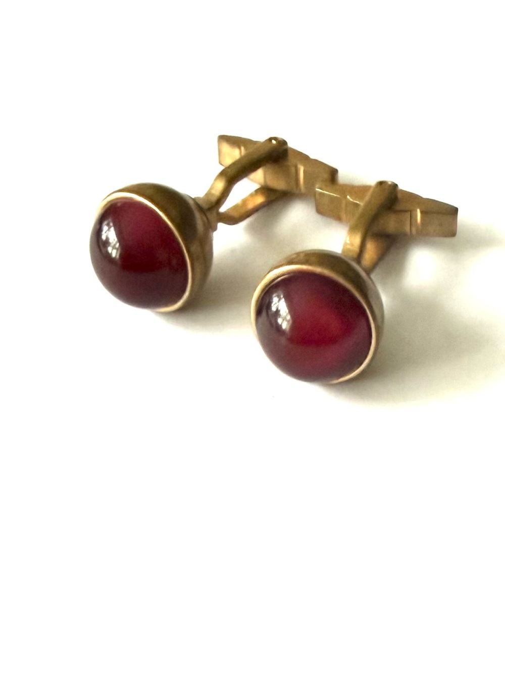 Gold-Tone Red Round Cabochon Cufflinks